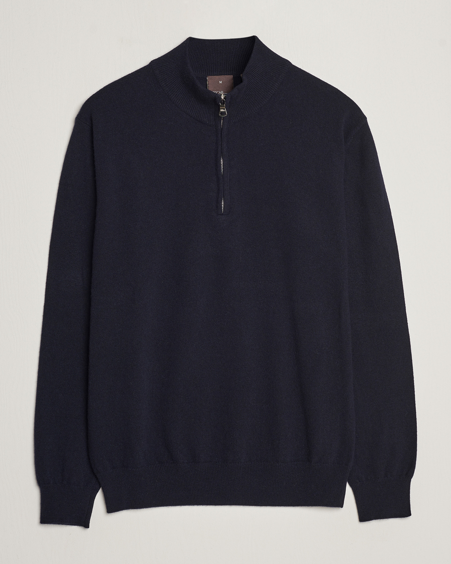 Herr | Tröjor | Oscar Jacobson | Patton Wool/Cashmere Half Zip Navy