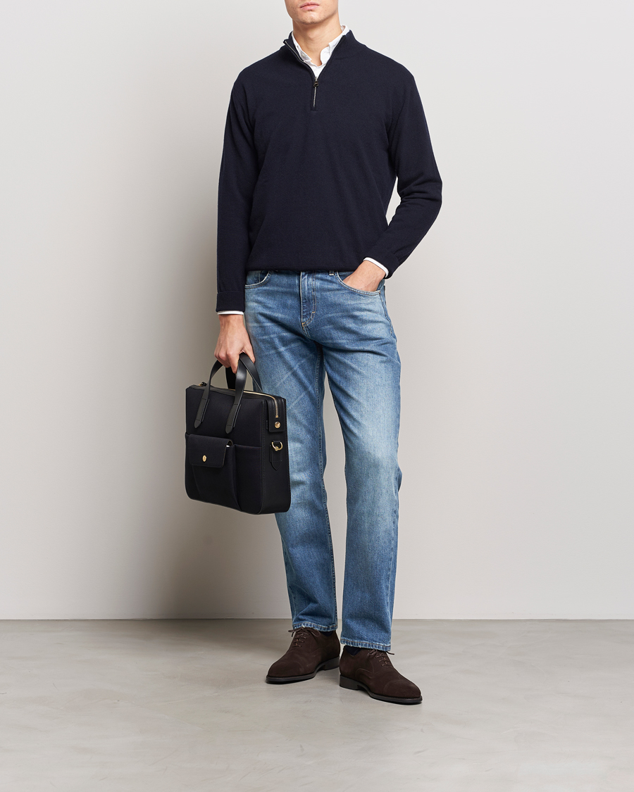Herr | Tröjor | Oscar Jacobson | Patton Wool/Cashmere Half Zip Navy
