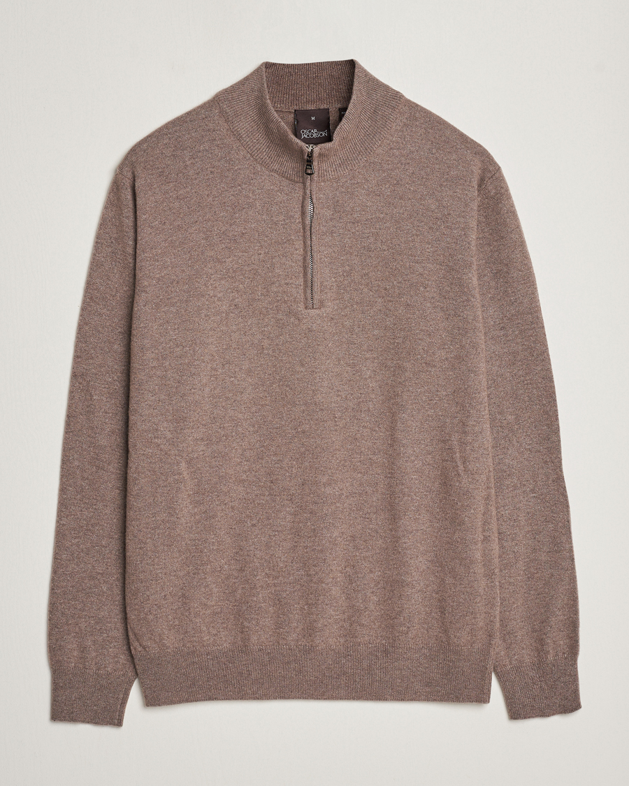 Herr | Tröjor | Oscar Jacobson | Patton Wool/Cashmere Half Zip Light Brown