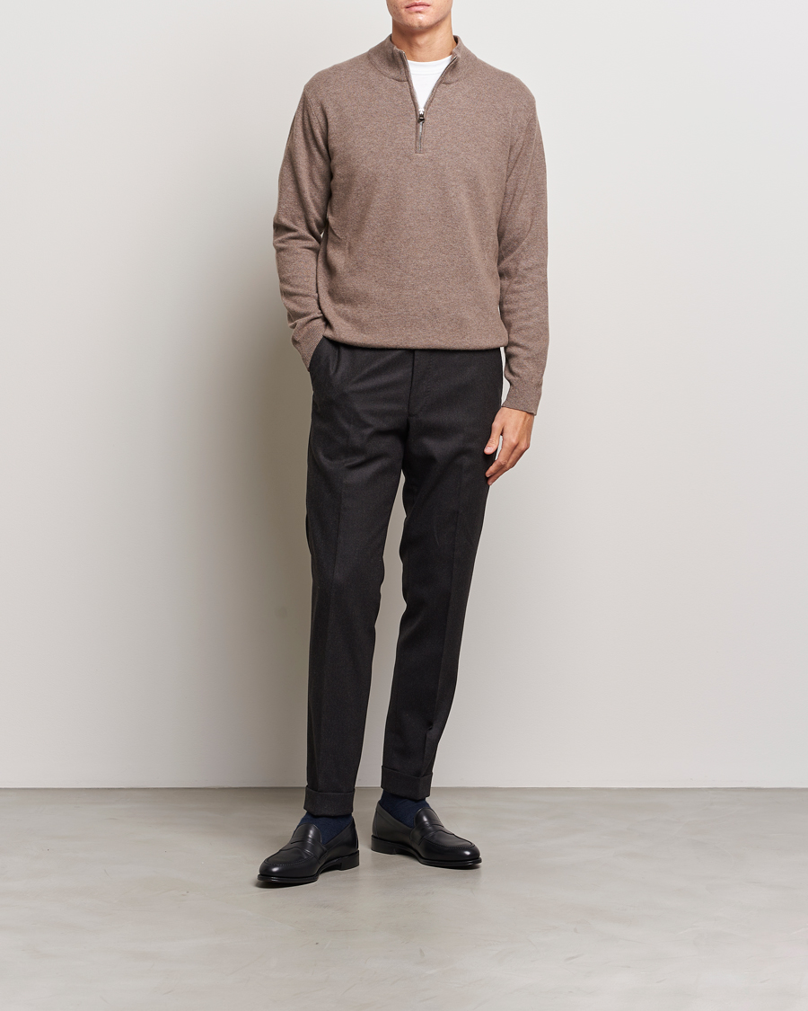 Herr | Tröjor | Oscar Jacobson | Patton Wool/Cashmere Half Zip Light Brown