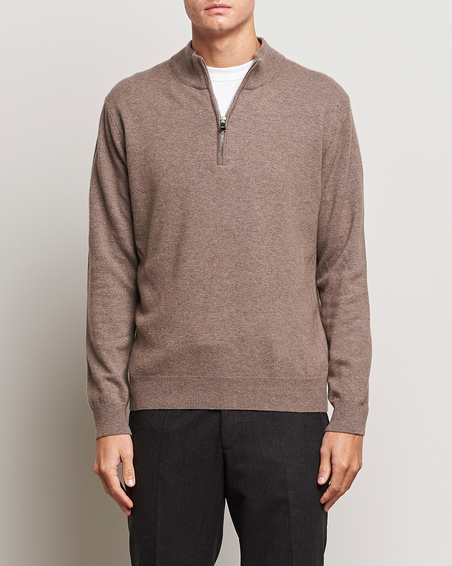 Herr | Tröjor | Oscar Jacobson | Patton Wool/Cashmere Half Zip Light Brown
