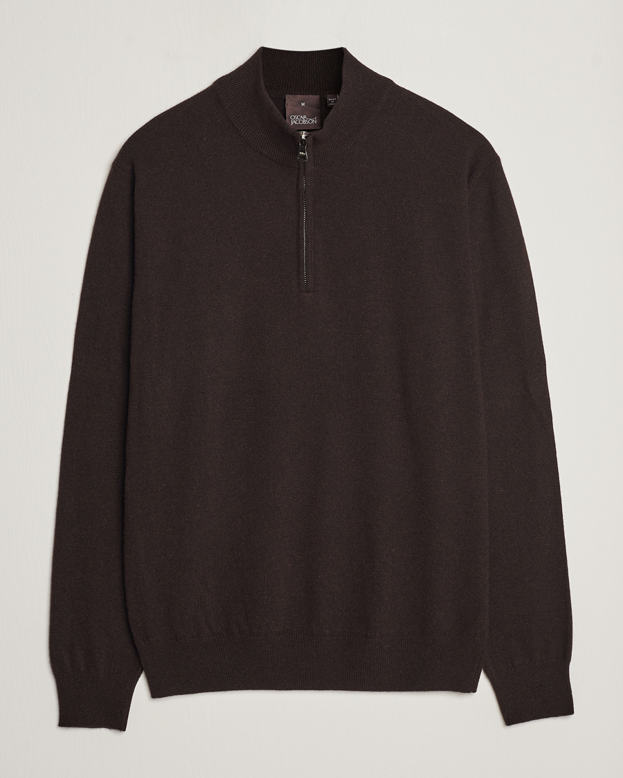 Herr | Tröjor | Oscar Jacobson | Patton Wool/Cashmere Half Zip Brown