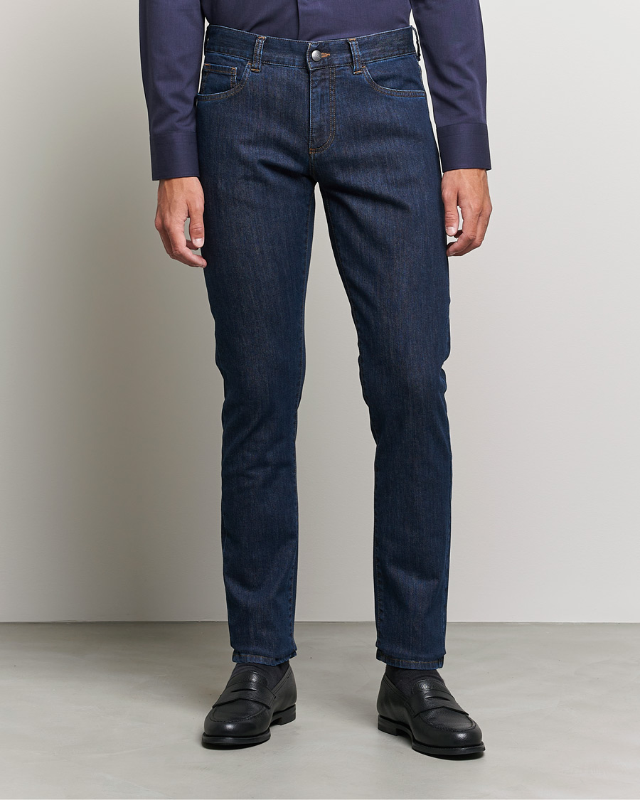 Herr | Blå jeans | Canali | Slim Fit Stretch Jeans Dark Blue Wash