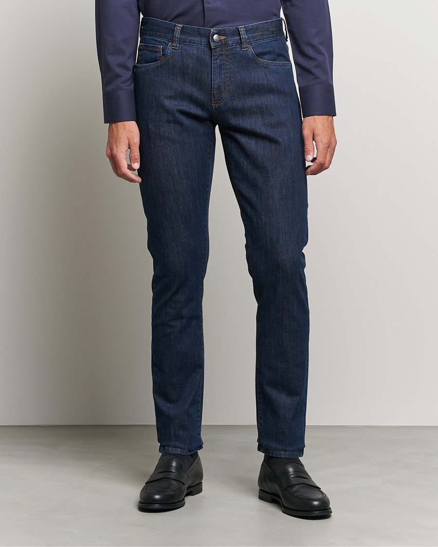 Herr |  | Canali | Slim Fit Stretch Jeans Dark Blue Wash