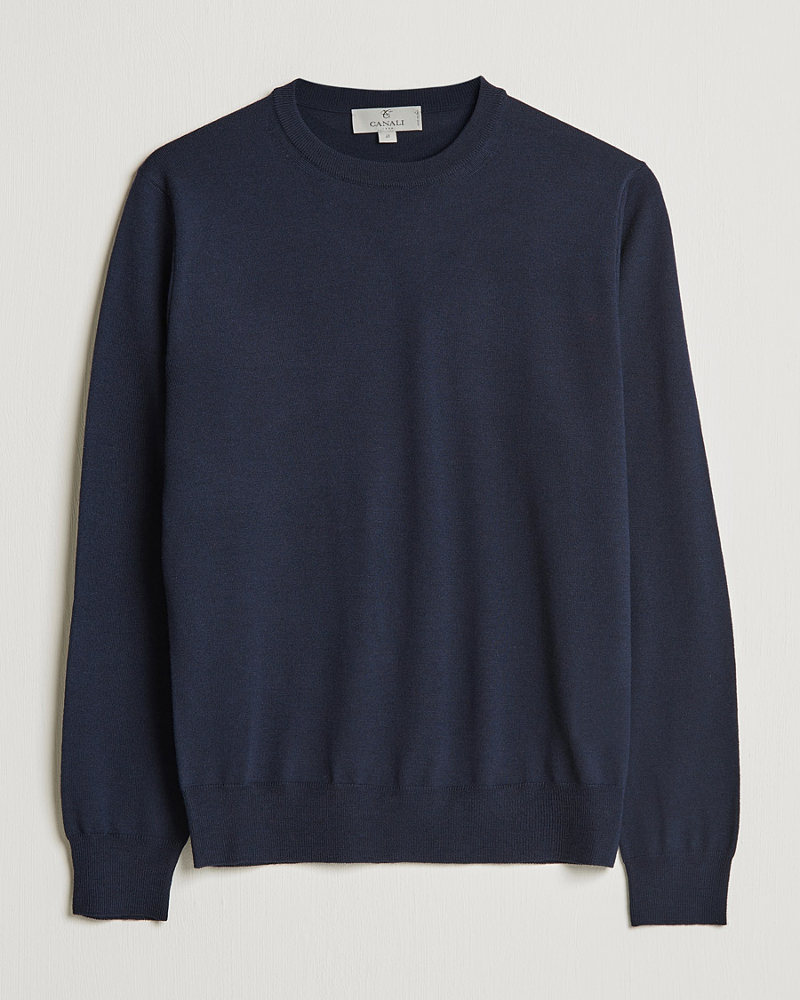 Herr | Tröjor | Canali | Merino Wool Crew Neck Navy