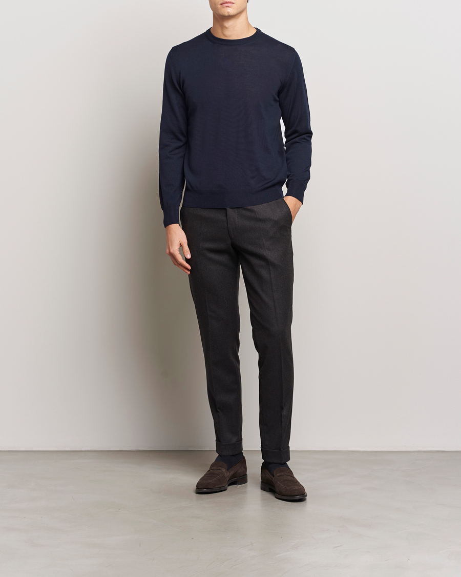 Herr | Tröjor | Canali | Merino Wool Crew Neck Navy