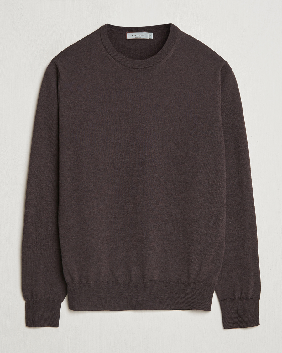 Herr | Tröjor | Canali | Merino Wool Crew Neck Brown