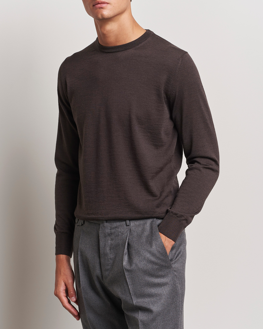 Herr | Tröjor | Canali | Merino Wool Crew Neck Brown