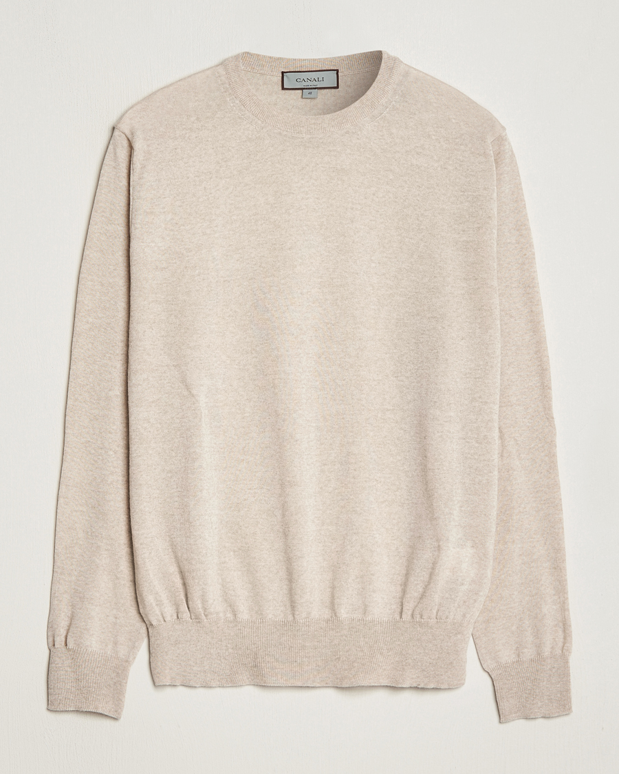 Herr | Tröjor | Canali | Merino Wool Crew Neck Light Beige