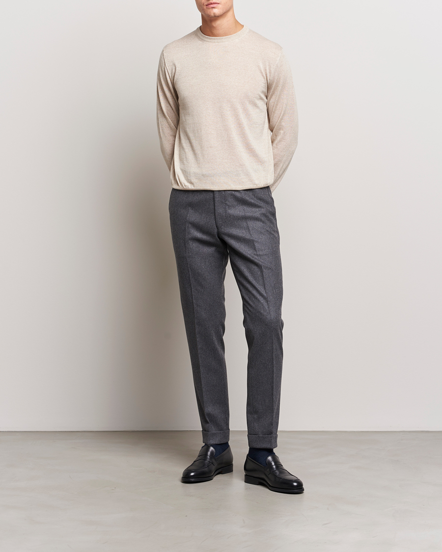 Herr | Tröjor | Canali | Merino Wool Crew Neck Light Beige
