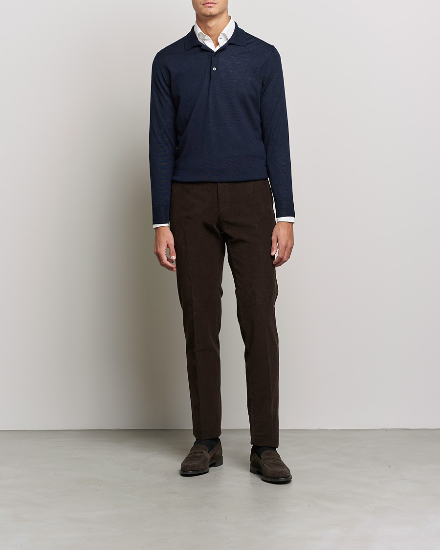 Herr | Tröjor | Canali | Merino Wool Knitted Polo Navy