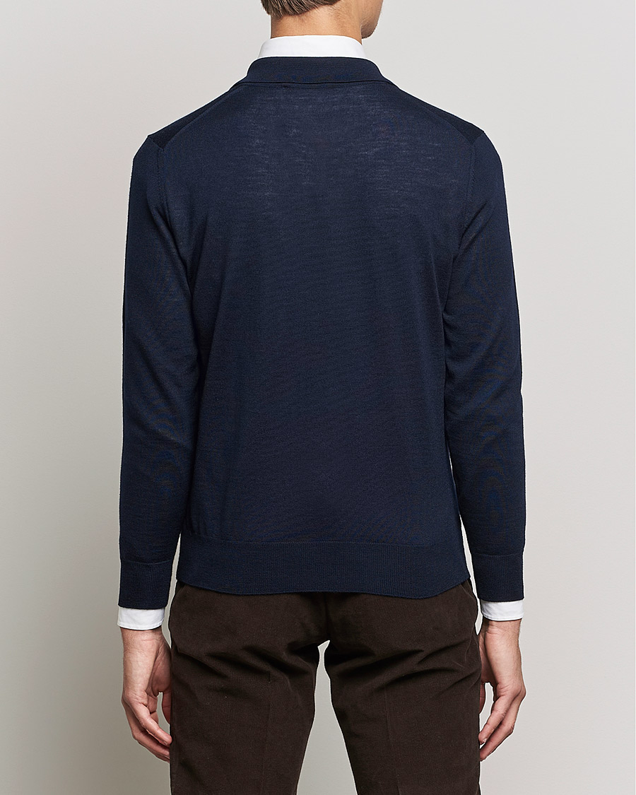 Herr | Tröjor | Canali | Merino Wool Knitted Polo Navy