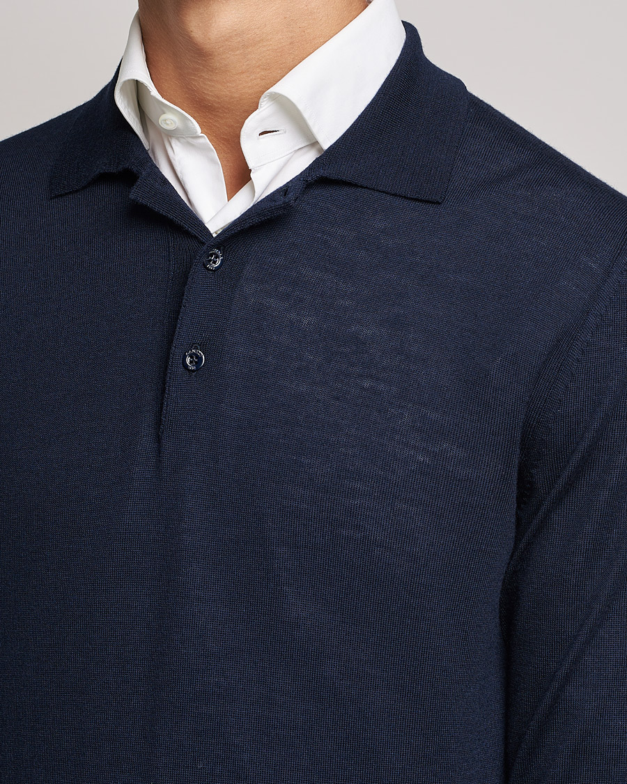 Herr | Tröjor | Canali | Merino Wool Knitted Polo Navy