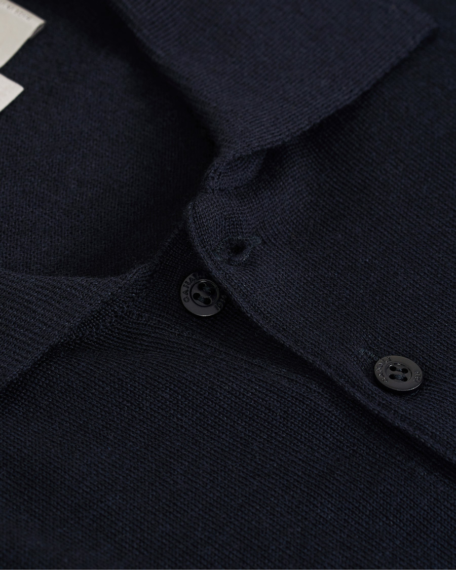 Herr | Tröjor | Canali | Merino Wool Knitted Polo Navy