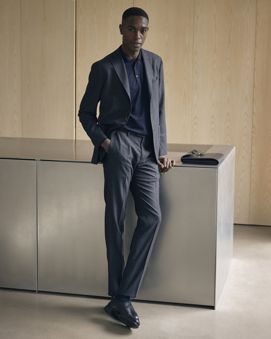 Herr | Tröjor | Canali | Merino Wool Knitted Polo Navy