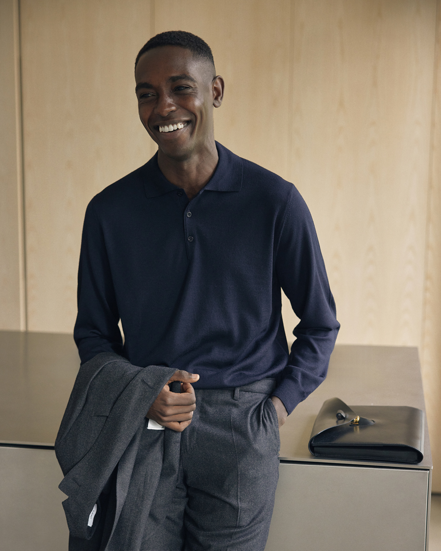 Herr | Tröjor | Canali | Merino Wool Knitted Polo Navy