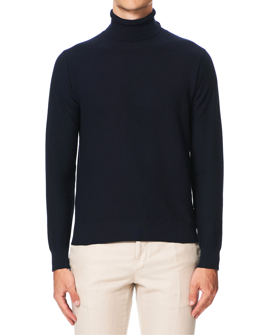 Herr | Tröjor | Canali | Micro Pattern Turtleneck Navy