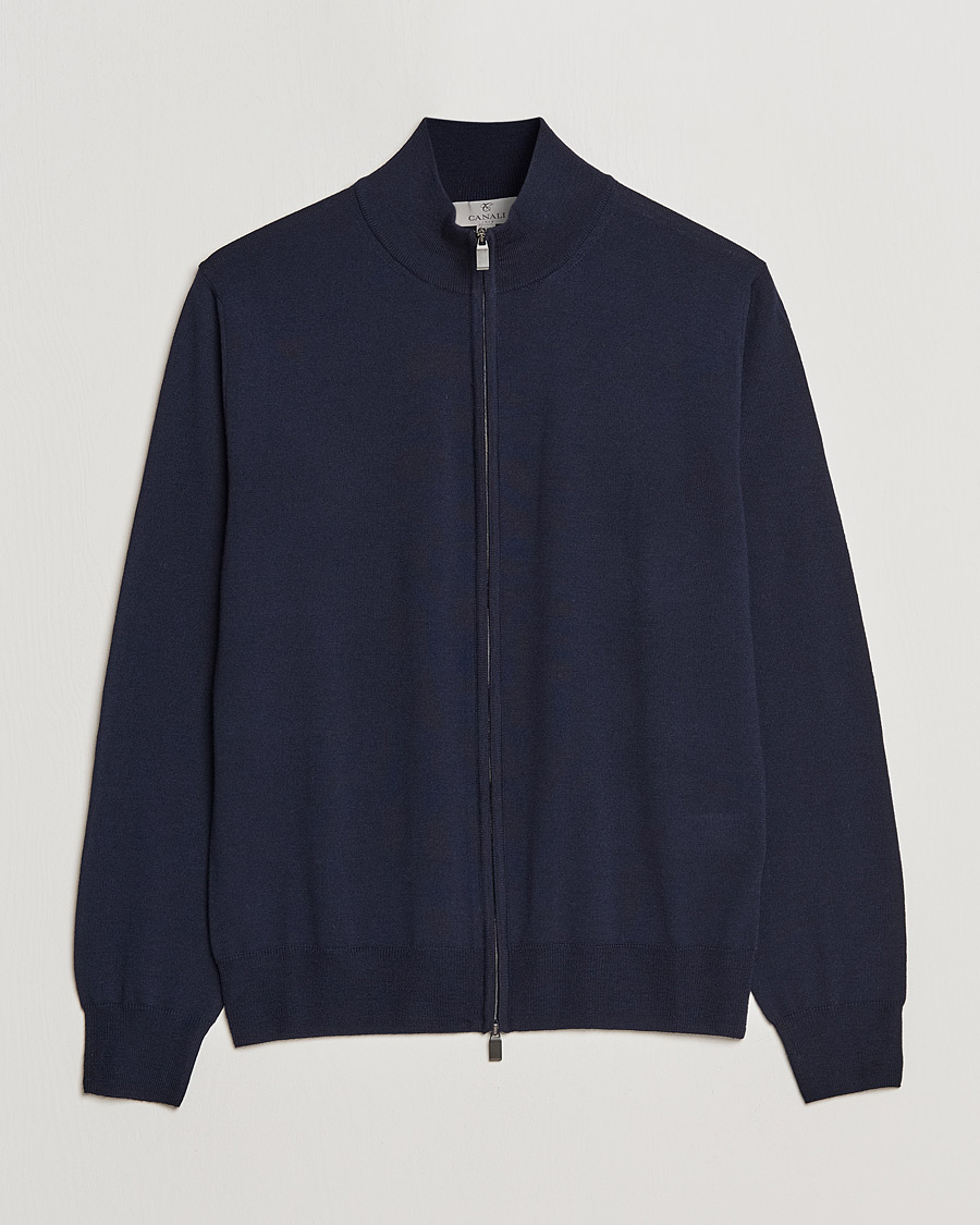 Herr | Tröjor | Canali | Merino Wool Full Zip Navy
