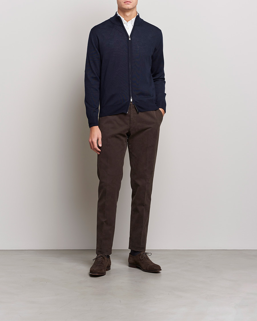 Herr | Tröjor | Canali | Merino Wool Full Zip Navy