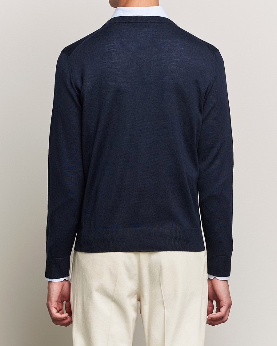 Herr | Tröjor | Canali | Merino Wool V-Neck Navy