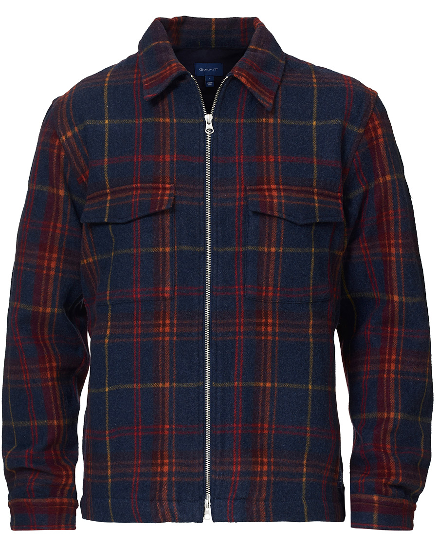 Herr | Skjortor | GANT | Wool Blend Check Zip Overshirt Multi
