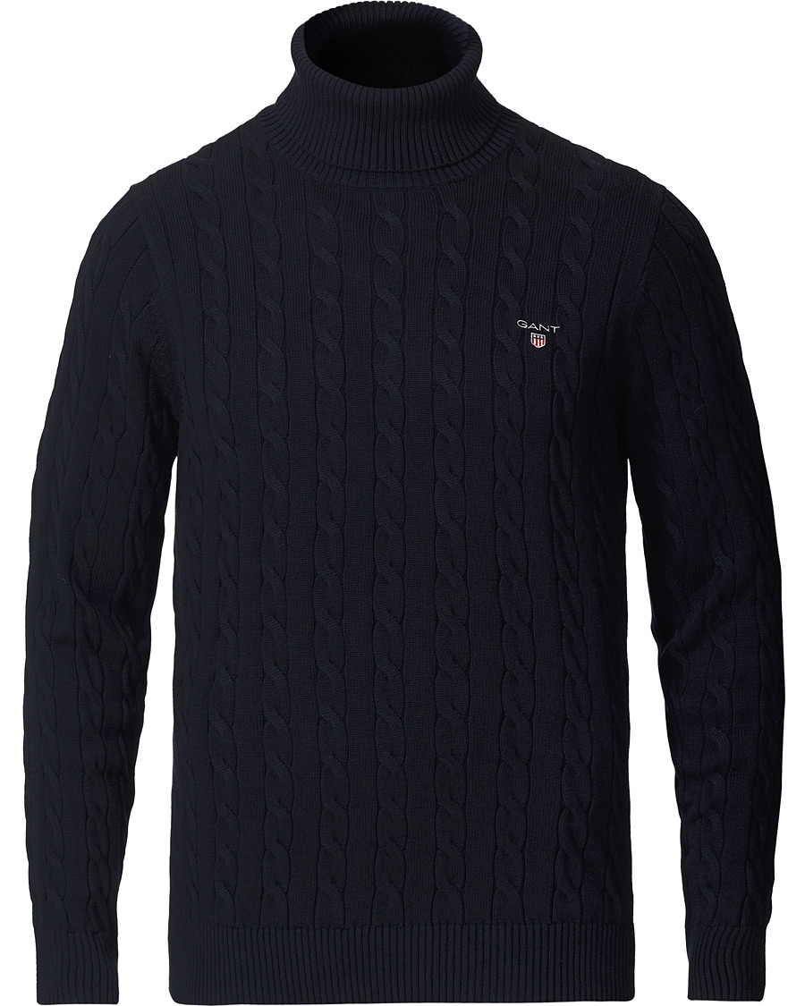 Herr | Tröjor | GANT | Cotton Cable Turtleneck Evening Blue