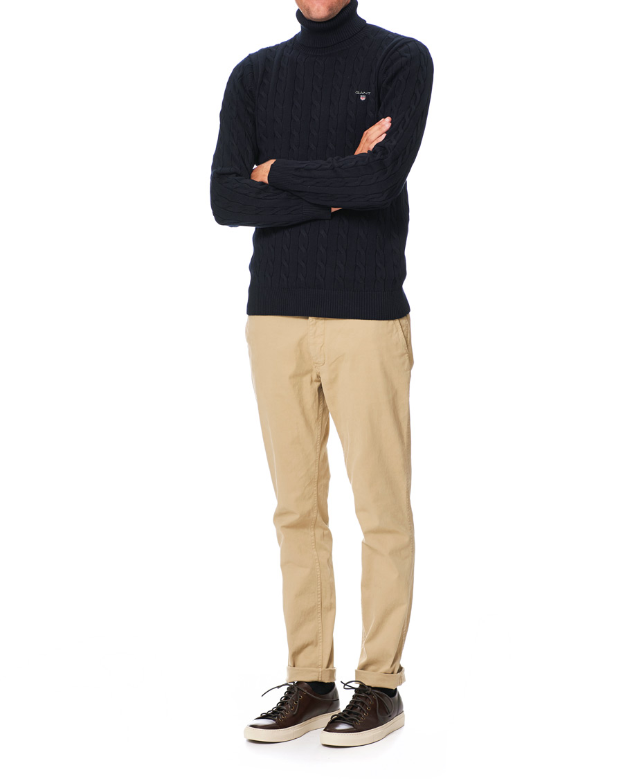Herr | Tröjor | GANT | Cotton Cable Turtleneck Evening Blue