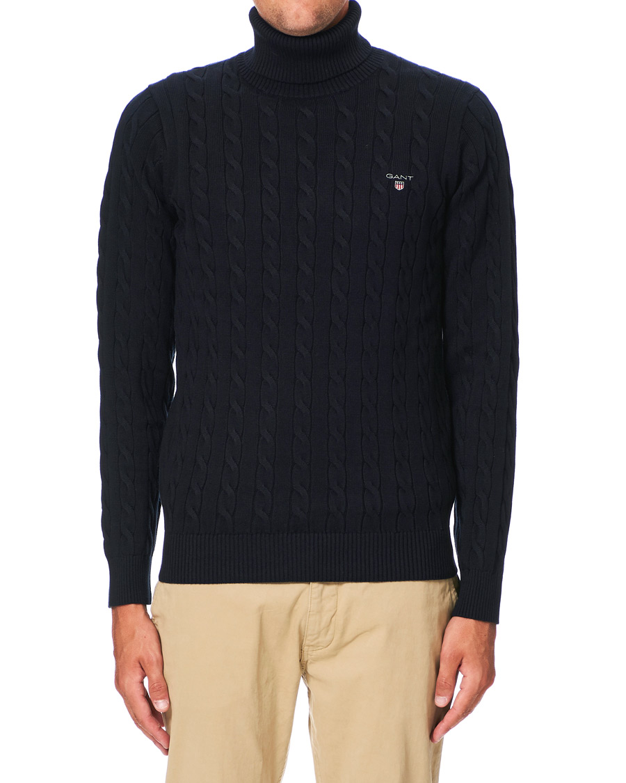 Herr | Tröjor | GANT | Cotton Cable Turtleneck Evening Blue