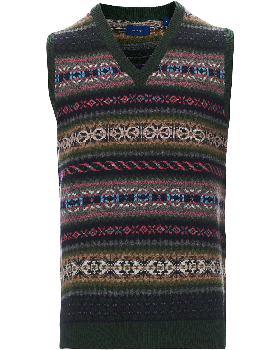 Herr | Tröjor | GANT | Holiday Fairisle Slipover Tartan Green