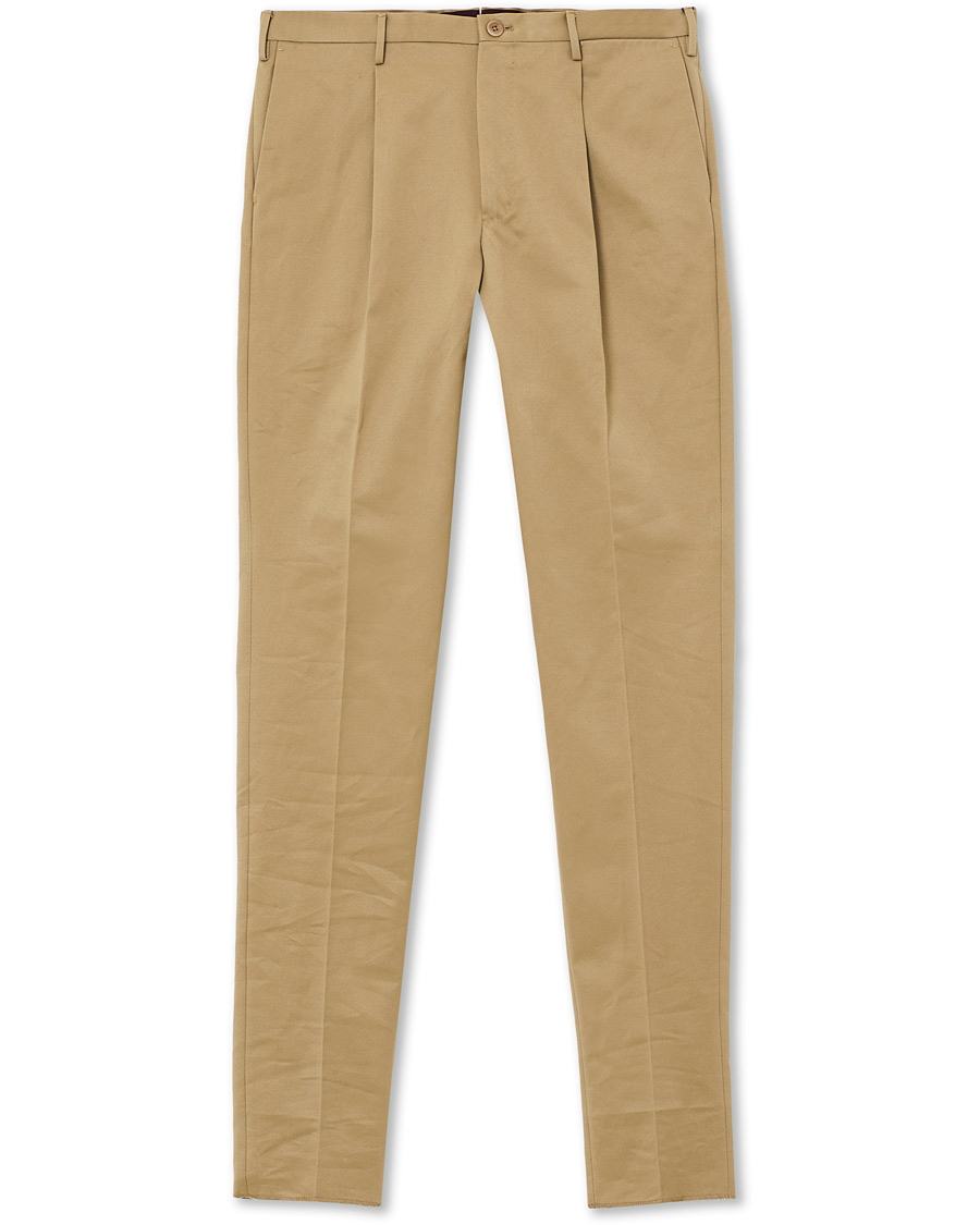 Herr | Byxor | Incotex | Slim Pleated Cotton Chinos Khaki