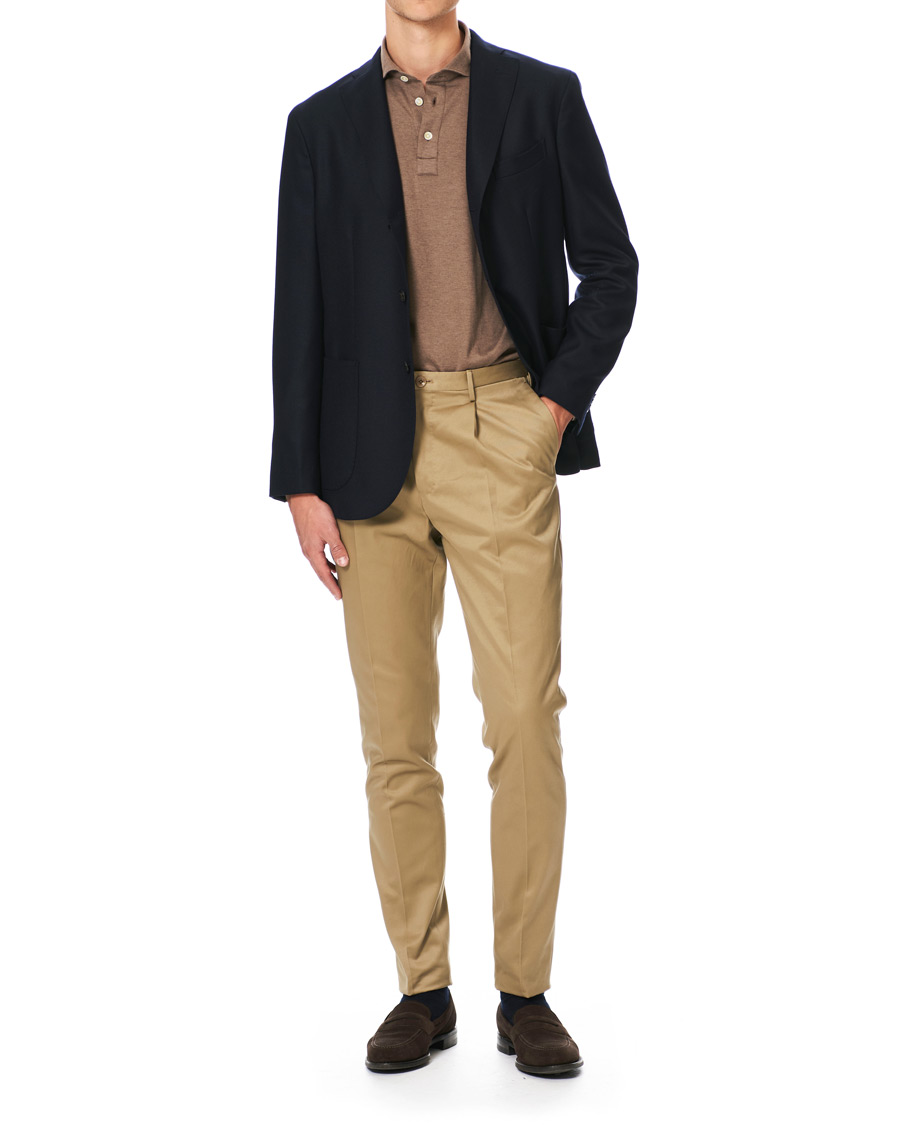 Herr | Byxor | Incotex | Slim Pleated Cotton Chinos Khaki