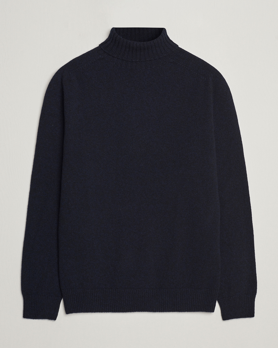 Herr | Tröjor | Sunspel | Lambswool Poloshirt Dark Navy Moiline