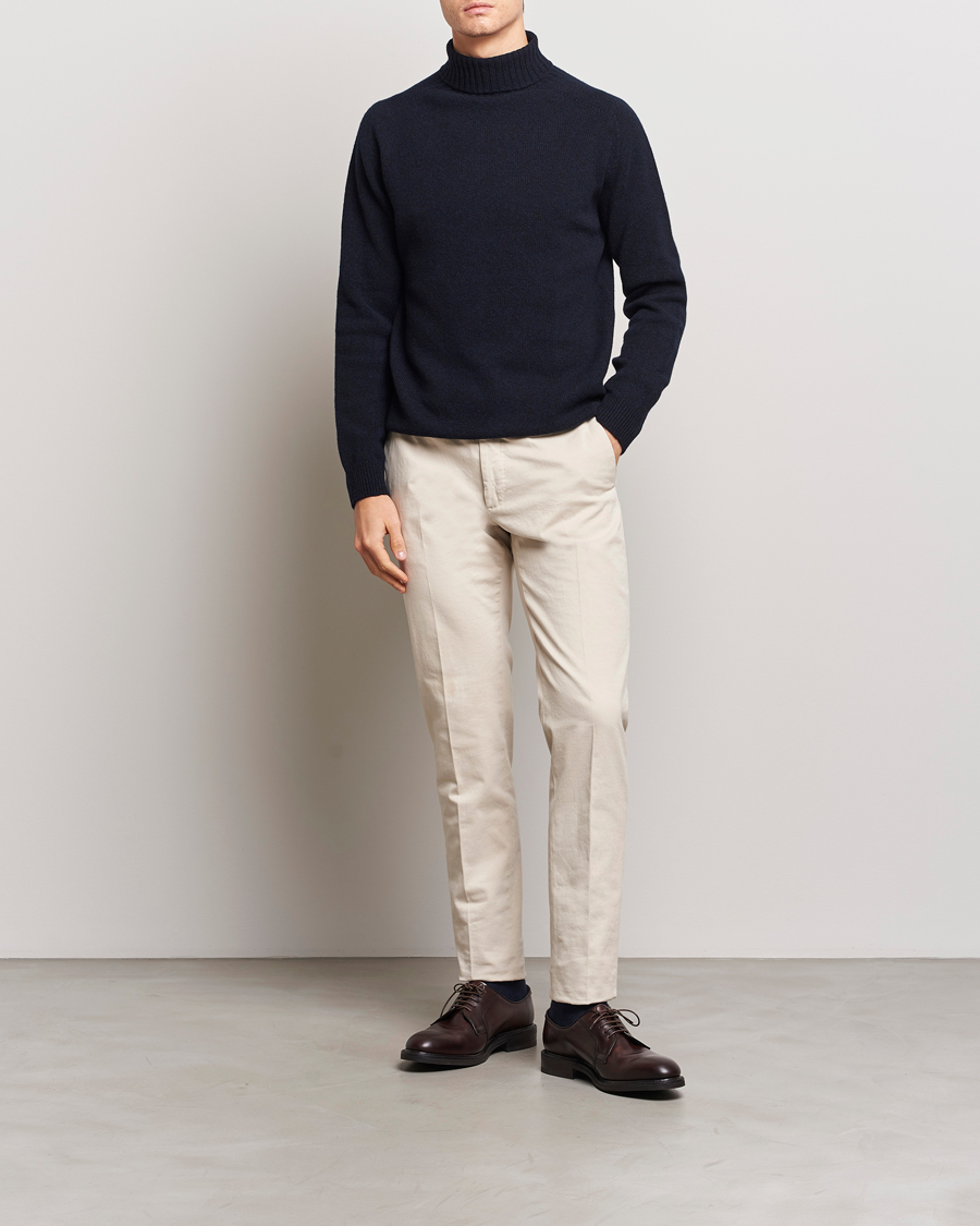 Herr | Tröjor | Sunspel | Lambswool Poloshirt Dark Navy Moiline