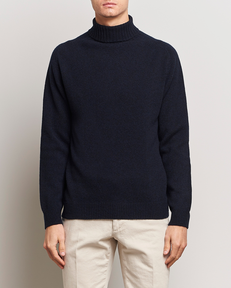 Herr | Tröjor | Sunspel | Lambswool Poloshirt Dark Navy Moiline
