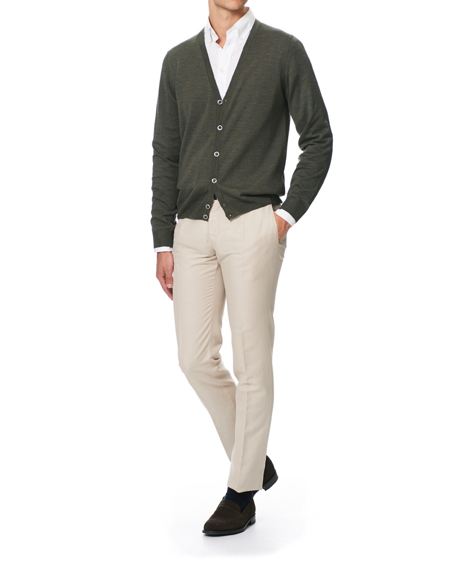 Herr | Tröjor | Stenströms | Merino Zegna Knitted Cardigan Green