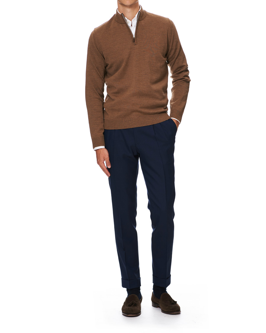 Herr | Tröjor | Stenströms | Merino Half Zip Camel