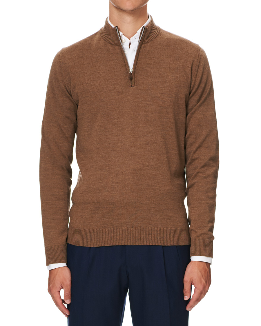 Herr | Tröjor | Stenströms | Merino Half Zip Camel