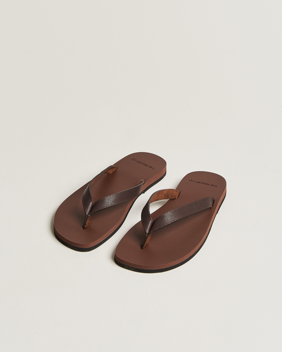 Herr | The Resort Co | The Resort Co | Saffiano Leather Flip-Flop Brown