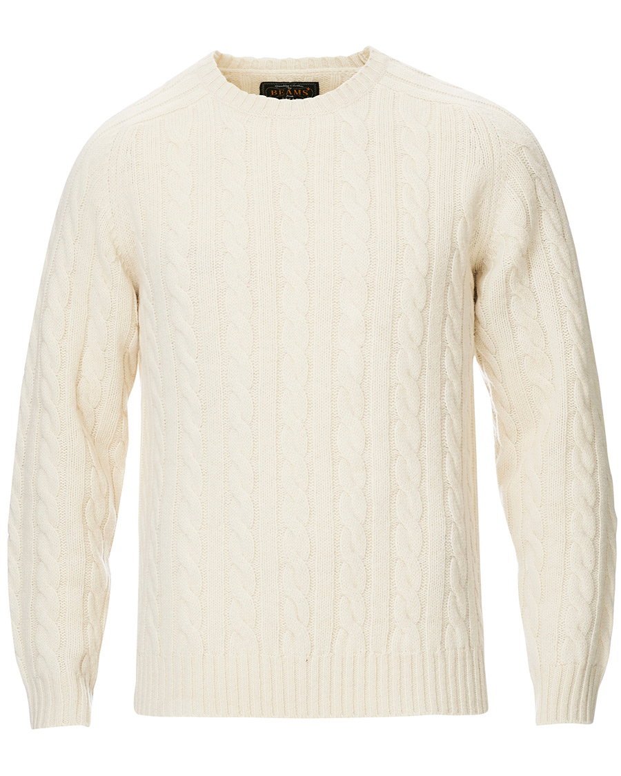Herr | Tröjor | BEAMS PLUS | Crew Neck Cable Sweater White