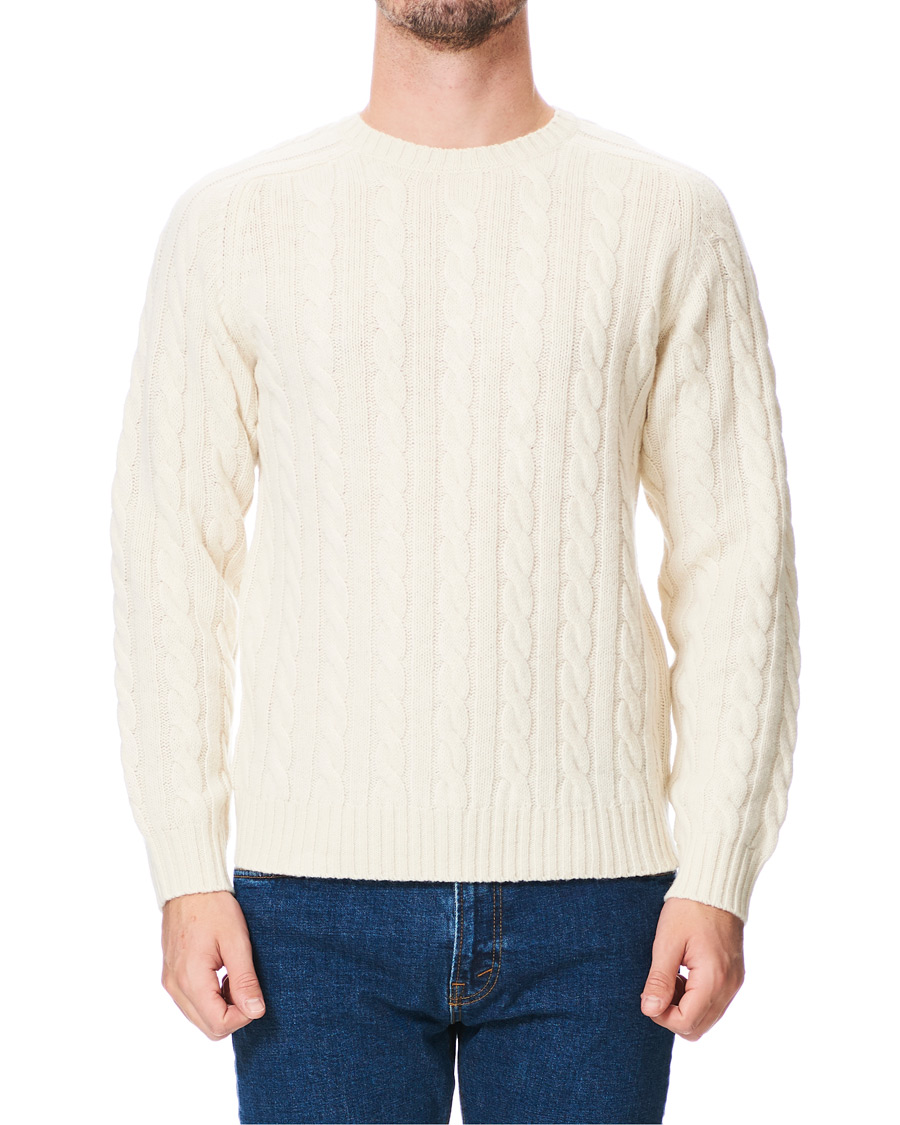 Herr | Tröjor | BEAMS PLUS | Crew Neck Cable Sweater White