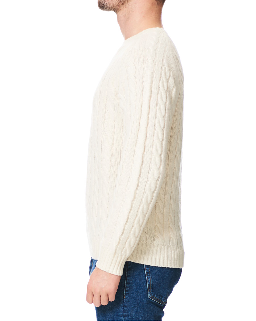 Herr | Tröjor | BEAMS PLUS | Crew Neck Cable Sweater White
