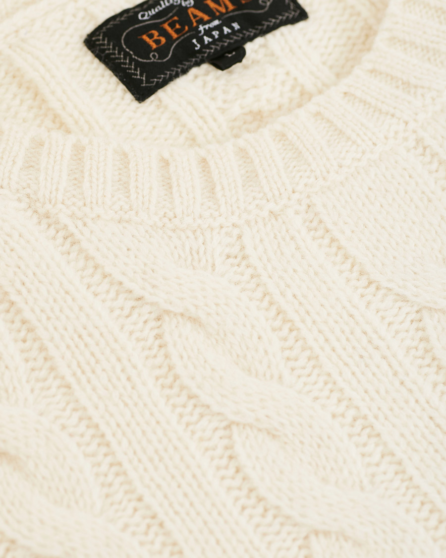 Herr | Tröjor | BEAMS PLUS | Crew Neck Cable Sweater White
