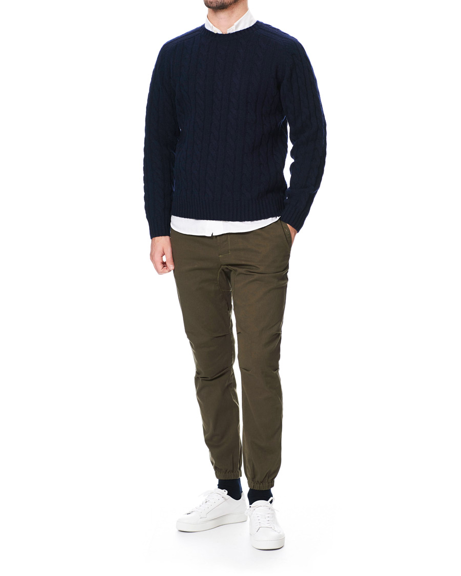 Herr | Tröjor | BEAMS PLUS | Crew Neck Cable Sweater Navy