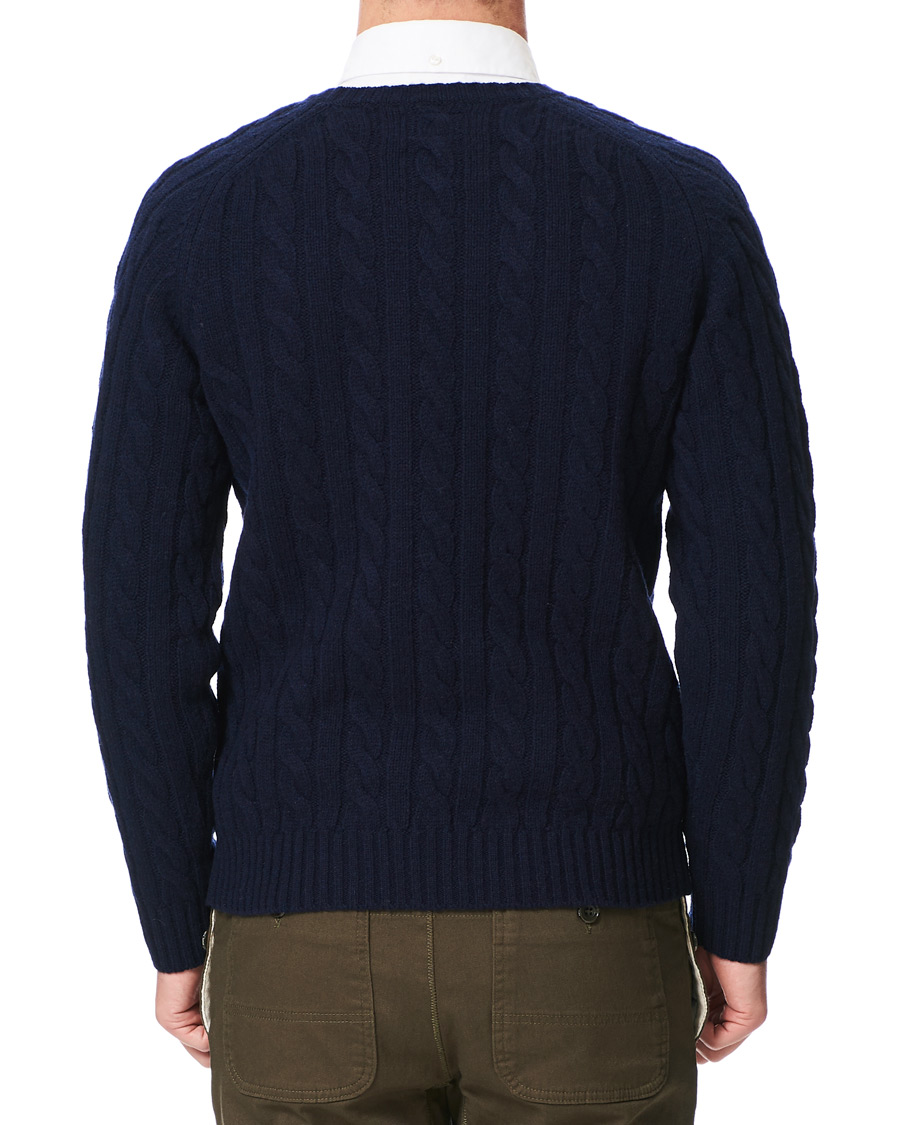 Herr | Tröjor | BEAMS PLUS | Crew Neck Cable Sweater Navy