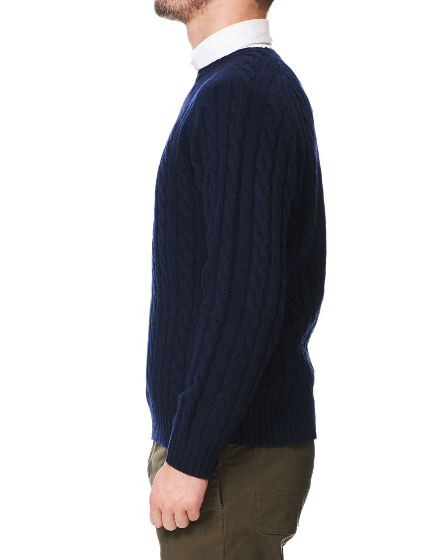 Herr | Tröjor | BEAMS PLUS | Crew Neck Cable Sweater Navy