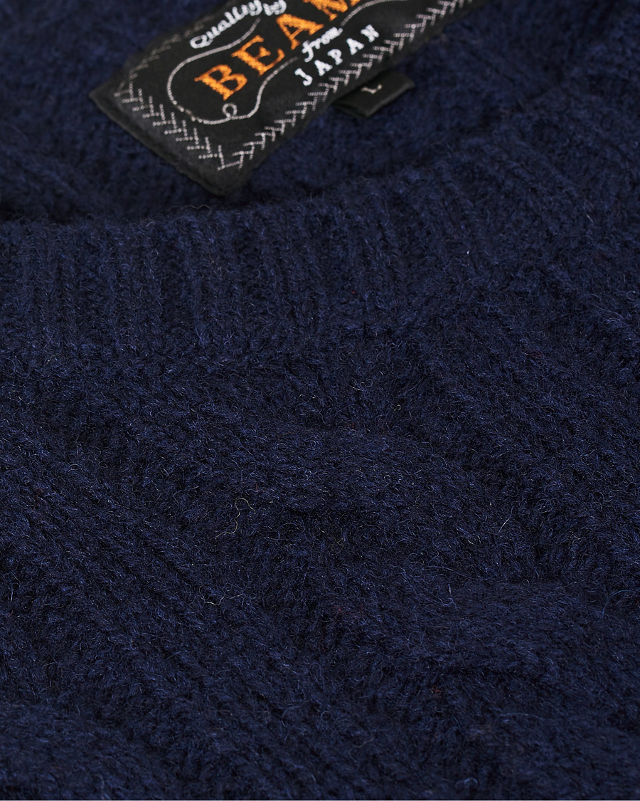 Herr | Tröjor | BEAMS PLUS | Crew Neck Cable Sweater Navy