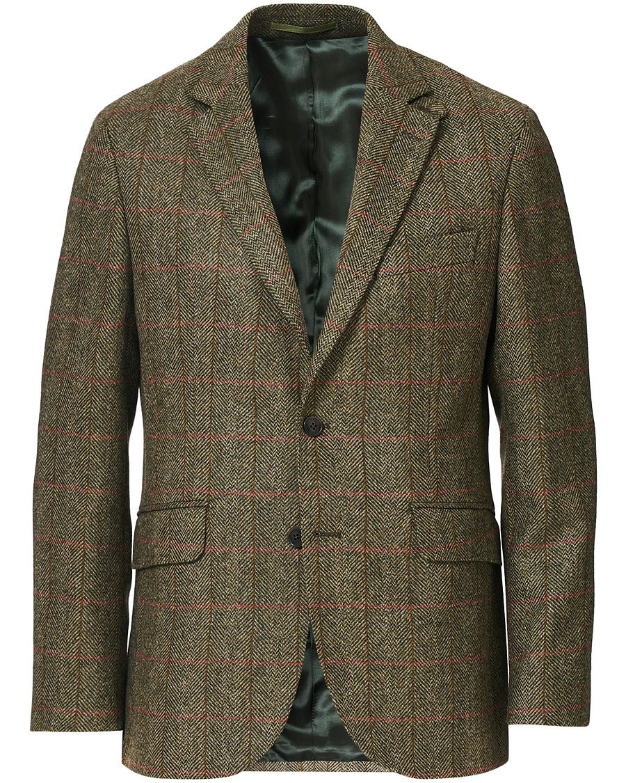 Herr | Kavajer | Hackett | Herringbone Checked Tweed Blazer Green