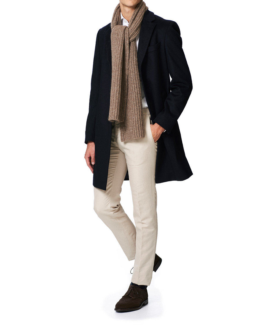 Herr | Johnstons of Elgin Heavy Knitted Cashmere Scarf Otter Mix | Johnstons of Elgin | Heavy Knitted Cashmere Scarf Otter Mix