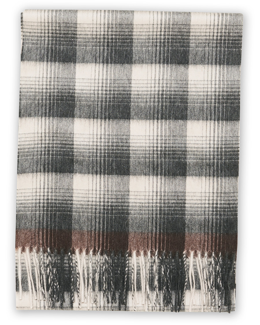 Herr | Begg & Co Arran Checked Cashmere Scarf Oyster Grey | Begg & Co | Arran Checked Cashmere Scarf Oyster Grey