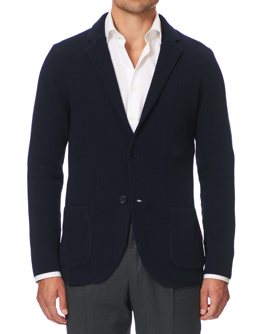 Herr | Kavajer | Lardini | Knitted Wool Blazer Navy
